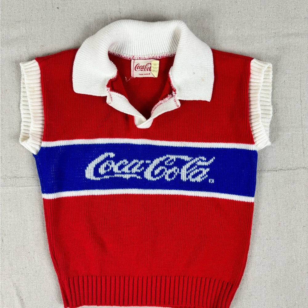 Vintage 1980’s Coca-Cola Collared Sweater Vest Red/Blue/White Kids Size L (7)